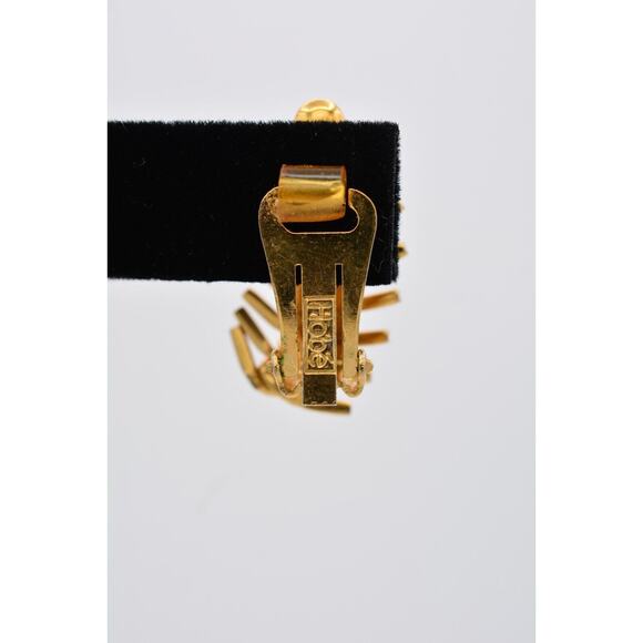 Hobe Vintage Clip On Earrings Spiked Gold Tone Shiny Chunky Signed 1950s BinAY - Picture 9 of 12